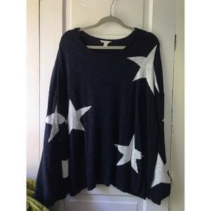 Navy with White Stars Cato Sweater with Bell Sleeves
